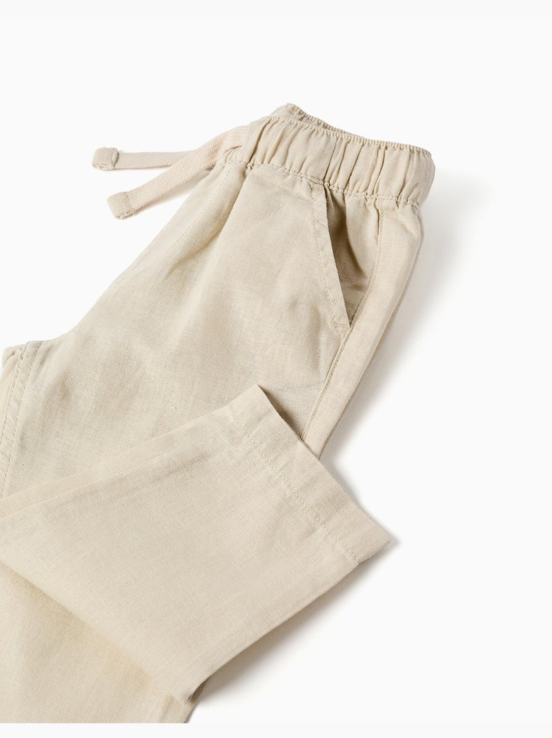 Pantalon baggy en lin avec cordon de serrage Beige clair - Kiabi