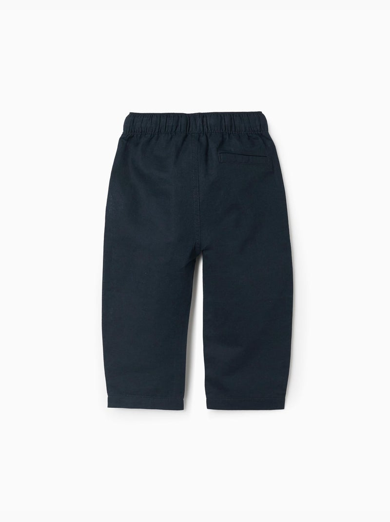 Pantalon baggy en lin avec cordon de serrage Bleu foncé - Kiabi