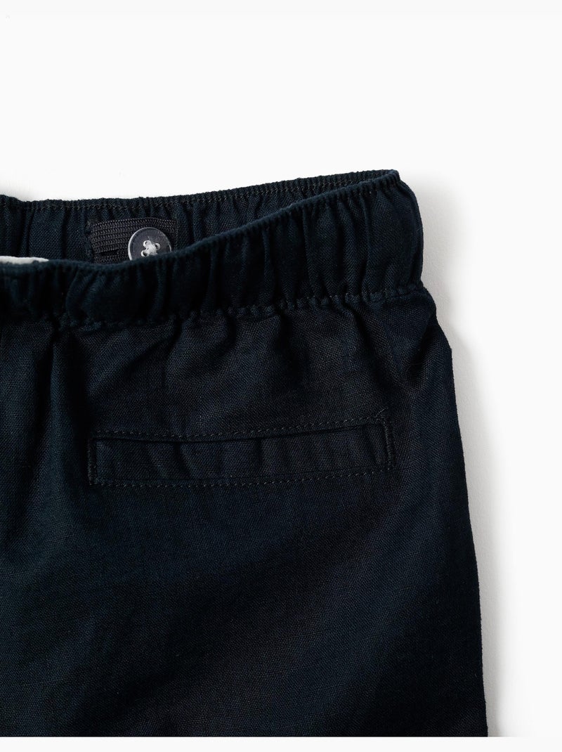 Pantalon baggy en lin avec cordon de serrage Bleu foncé - Kiabi