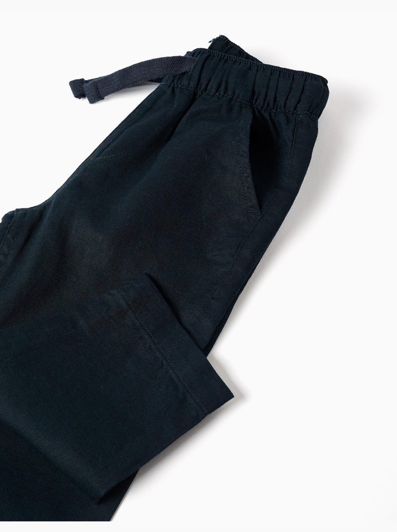 Pantalon baggy en lin avec cordon de serrage Bleu foncé - Kiabi