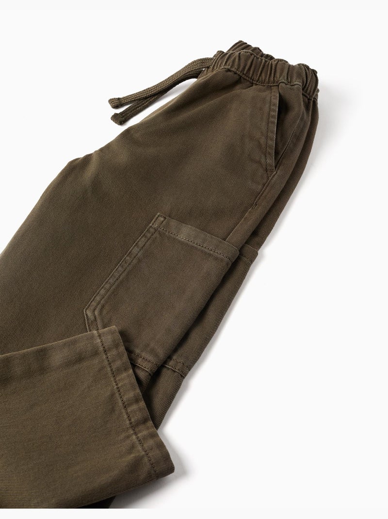 Pantalon baggy en sergé avec poches cargo Vert foncé - Kiabi