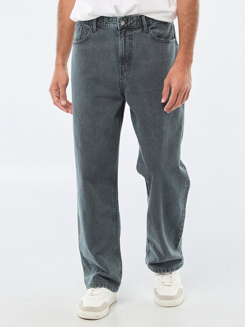 Pantalon baggy uni en twill Bleu - Kiabi