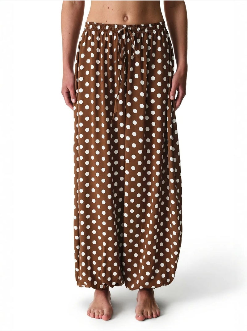 Pantalon ballon à pois penti Marron - Kiabi