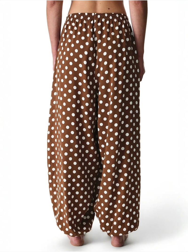 Pantalon ballon à pois penti Marron - Kiabi