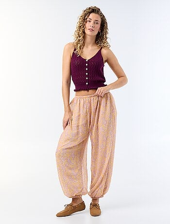 Pantalon imprimé fluide forme ballon femme