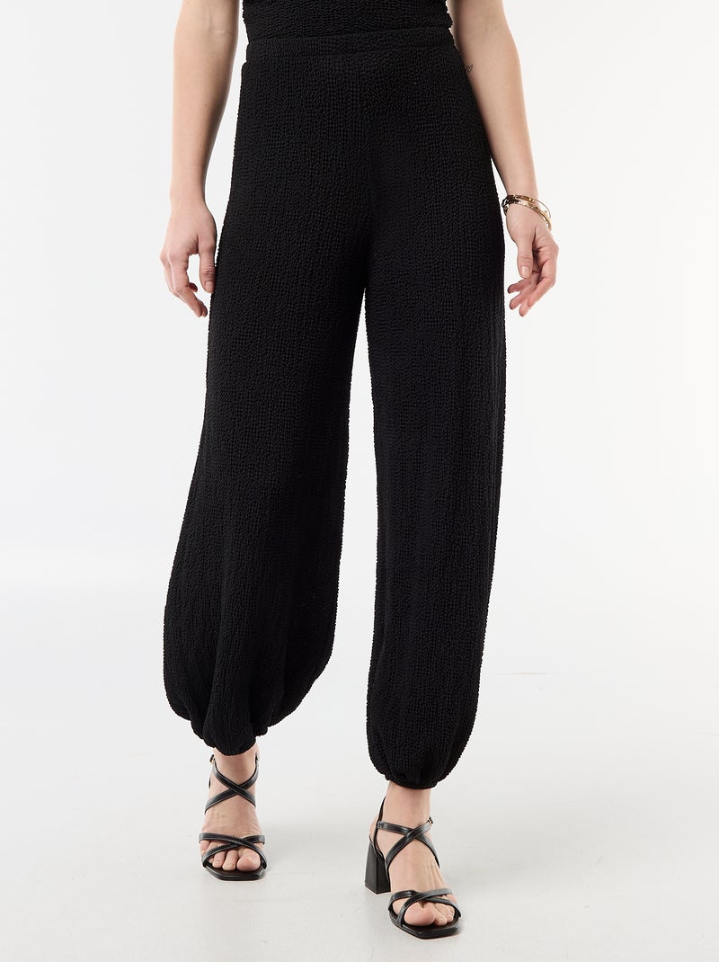 Pantalon balloon en maille crinkle Noir - Kiabi