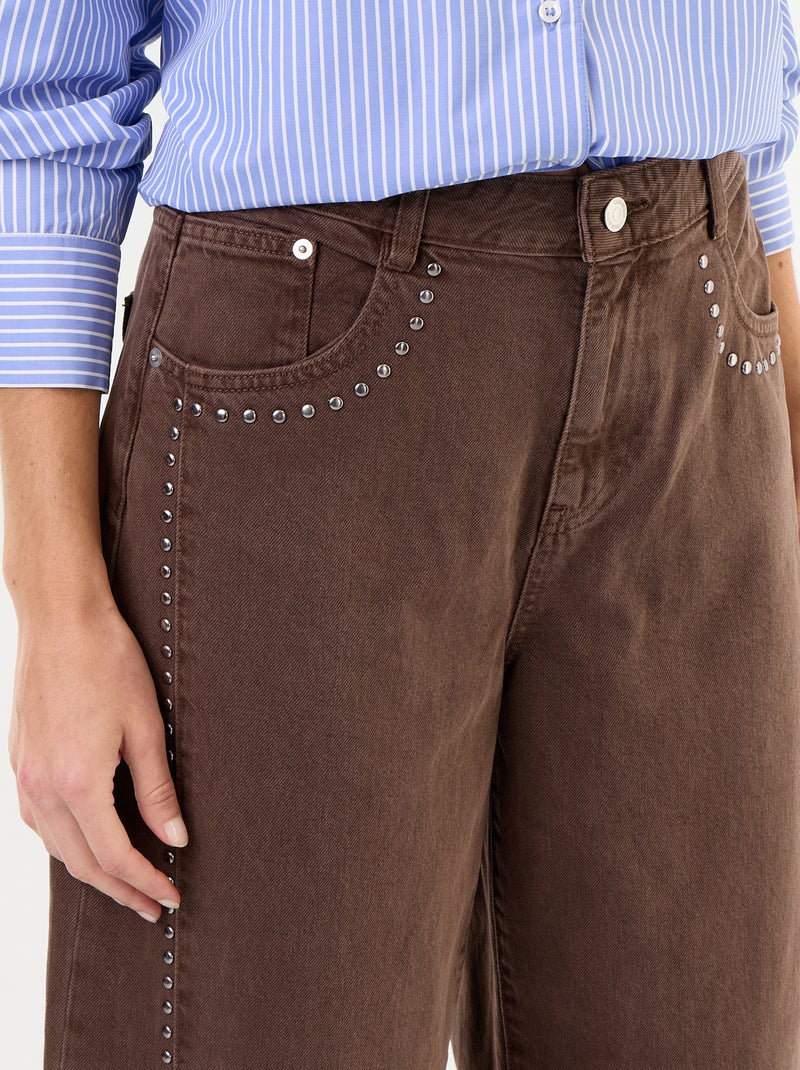 Pantalon barrel avec détails cloutés Marron - Kiabi