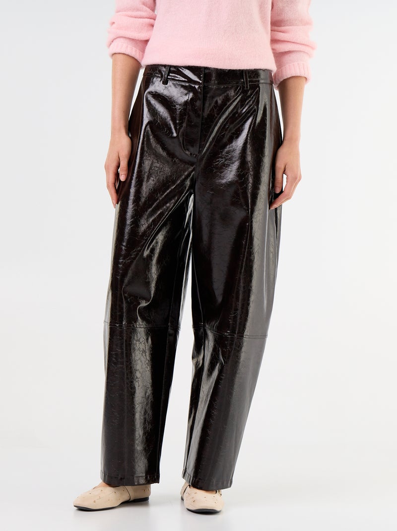 Pantalon barrel en faux cuir Marron - Kiabi
