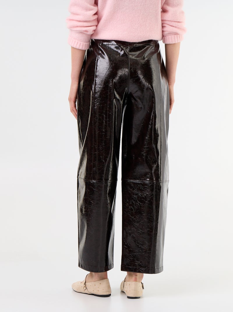 Pantalon barrel en faux cuir Marron - Kiabi