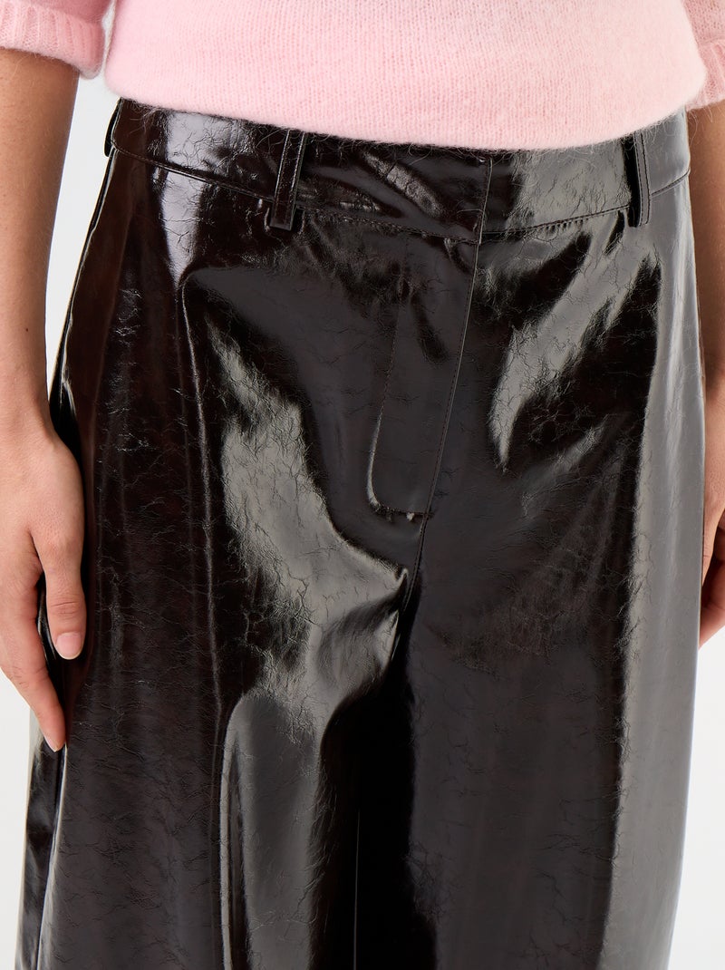 Pantalon barrel en faux cuir Marron - Kiabi