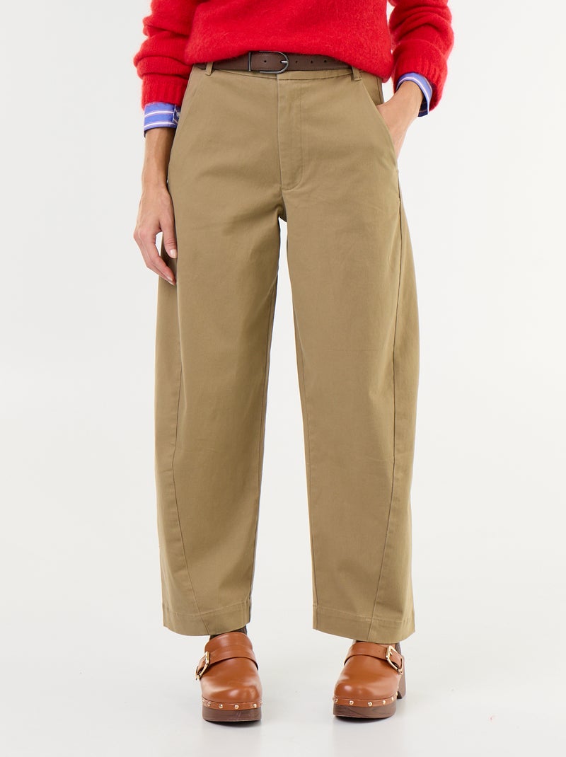 Pantalon barrel large + ceinture en simili Beige - Kiabi