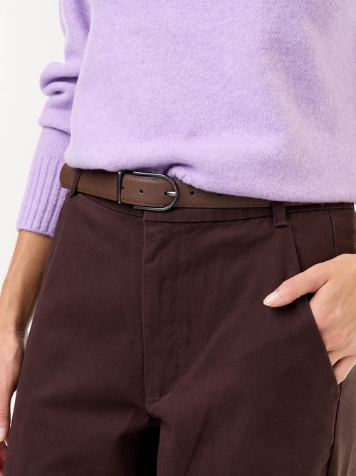 Pantalon barrel large + ceinture en simili - Kiabi