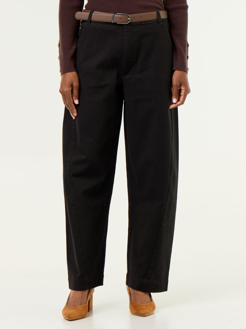 Pantalon barrel large + ceinture en simili Noir - Kiabi