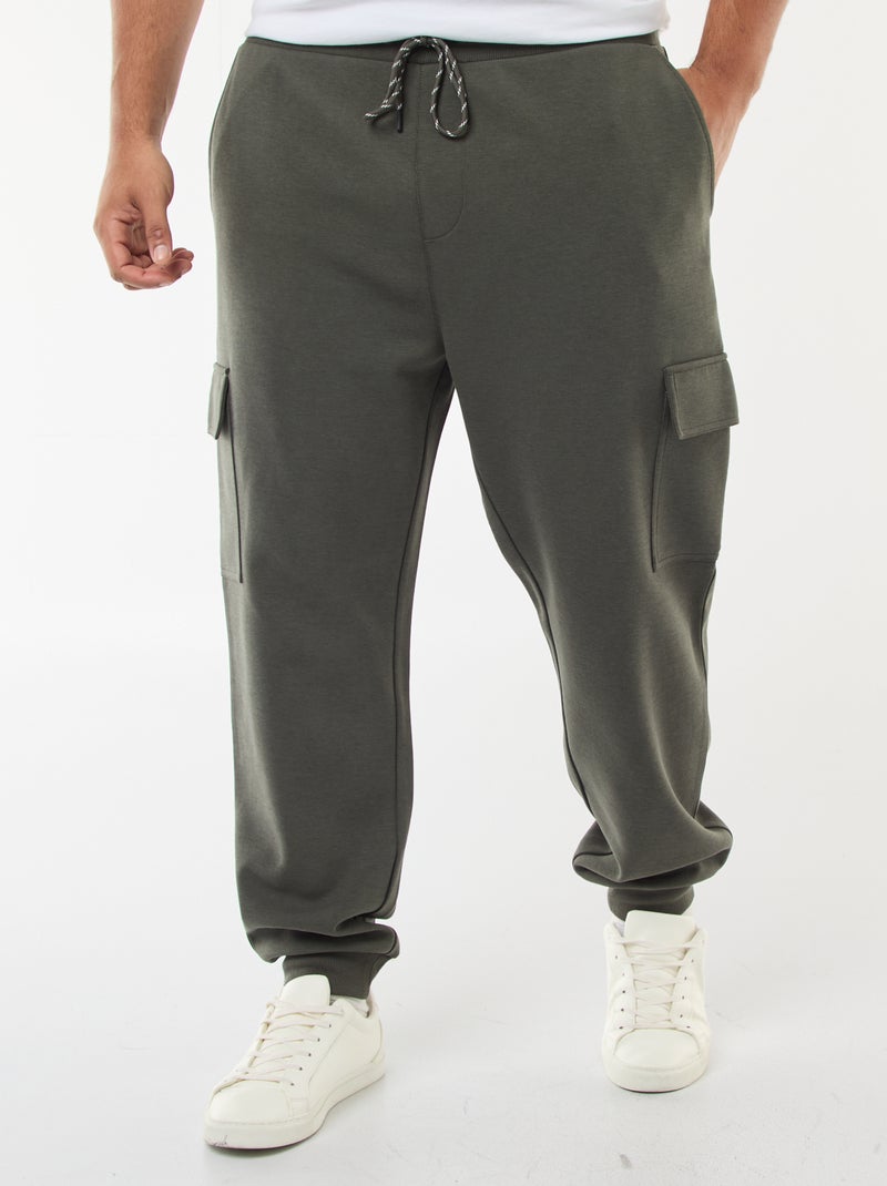 Pantalon bas resserré en coton uni Kaki - Kiabi