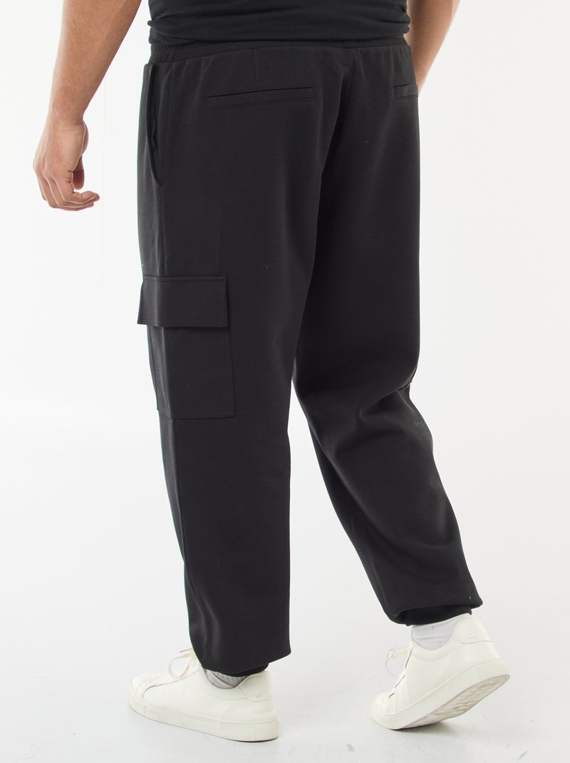 Pantalon bas resserré en coton uni Noir - Kiabi