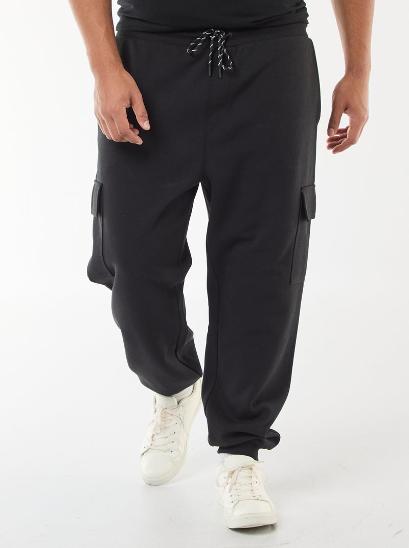Pantalon bas resserré en coton uni Noir - Kiabi