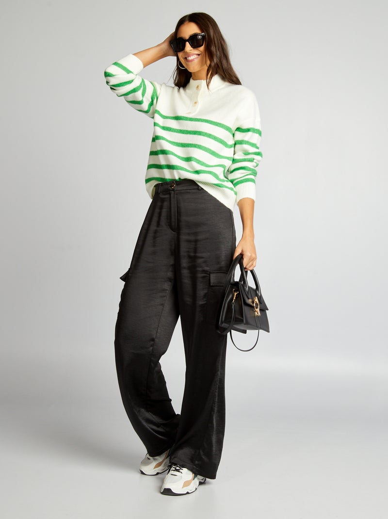 Pantalon battle satiné noir - Kiabi