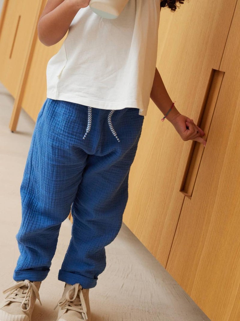 Pantalon bébé en gaze de coton Flora Bleu - Kiabi