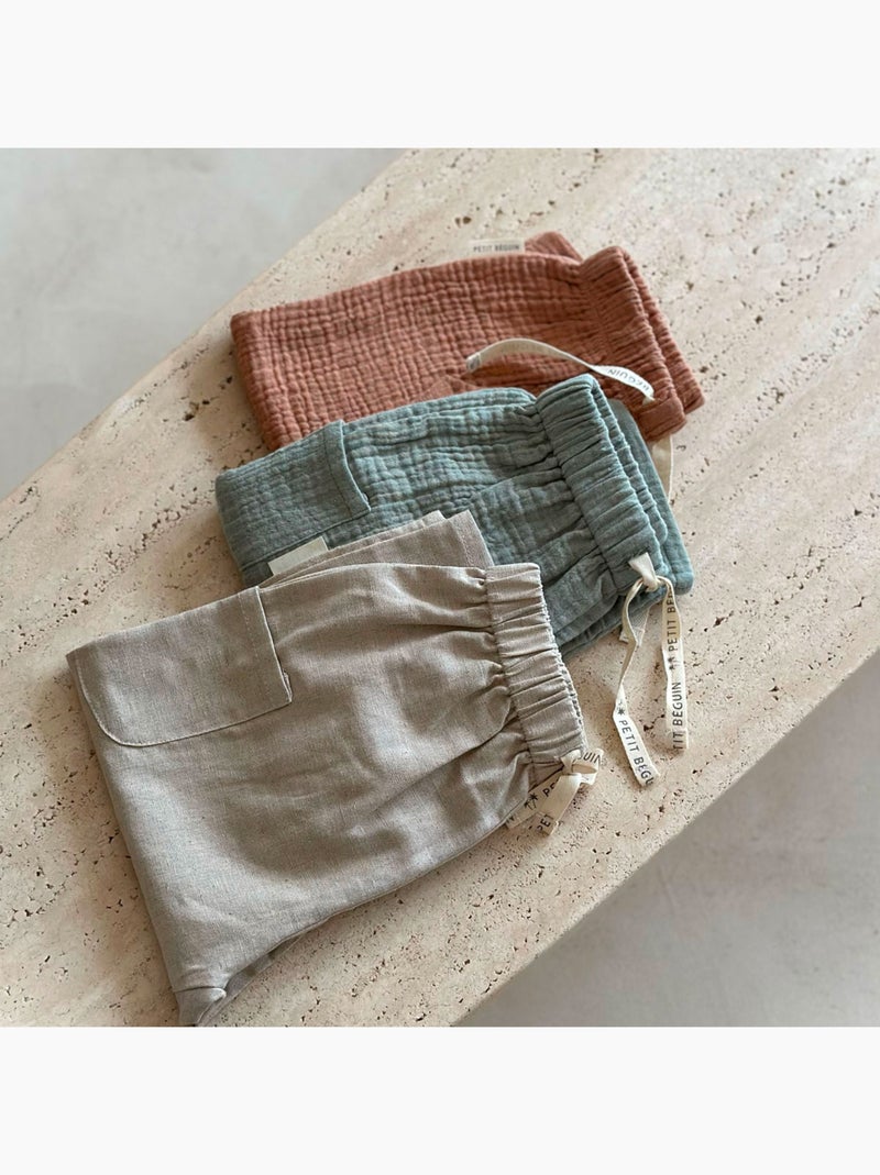 Pantalon bébé en lin mélangé Moka Beige - Kiabi
