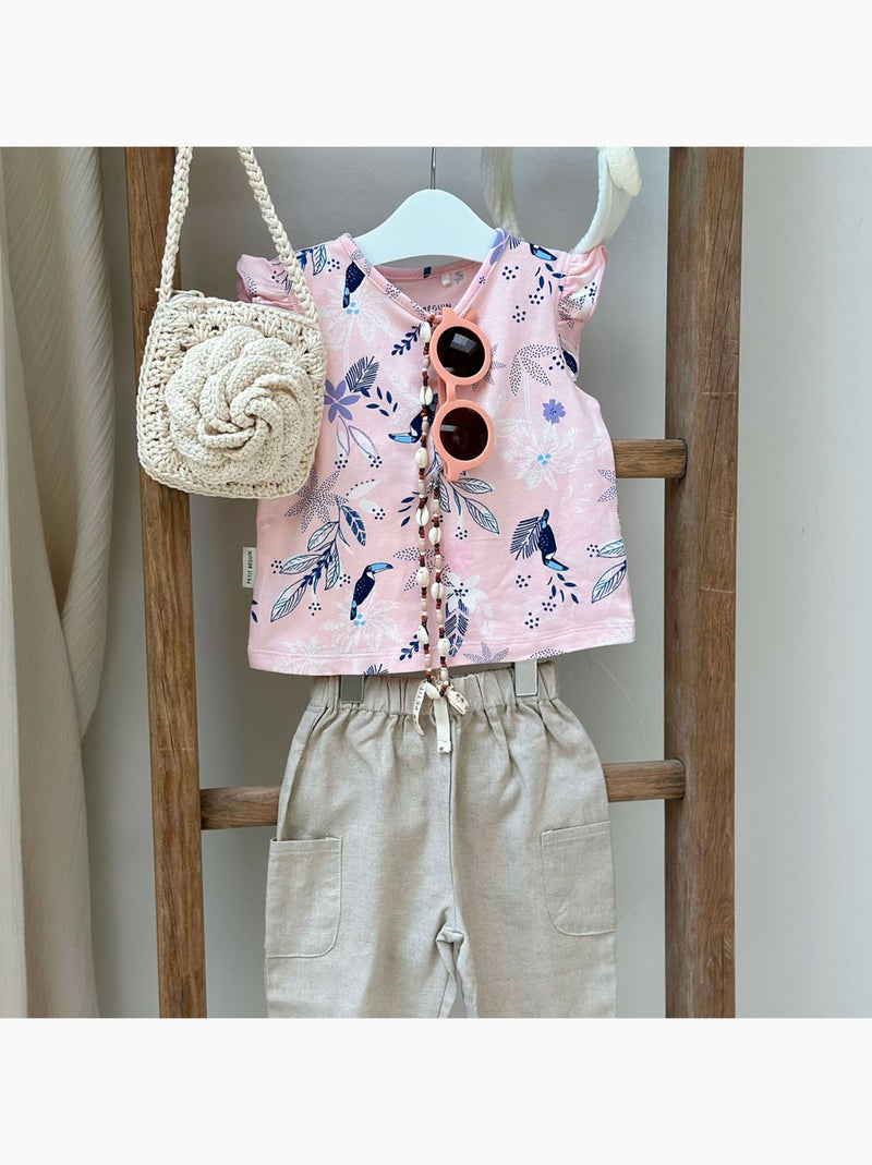 Pantalon bébé en lin mélangé Moka Beige - Kiabi