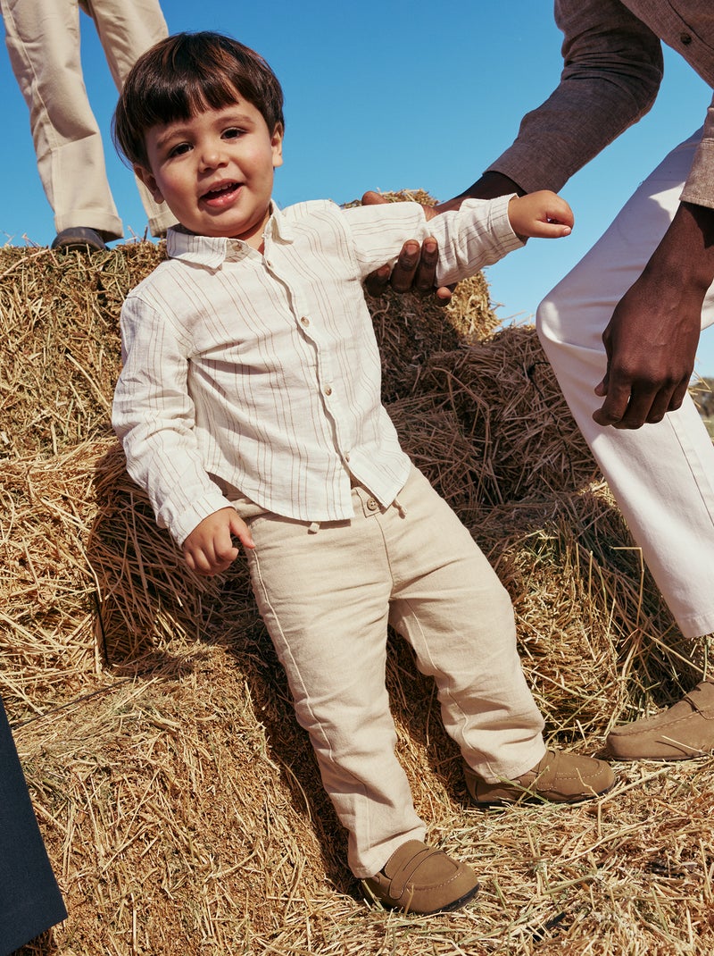 Pantalon beige uni en lin mélangé Beige - Kiabi