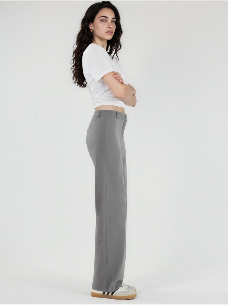 Pantalon Bengaline à jambe droite taille haute Gris - Kiabi