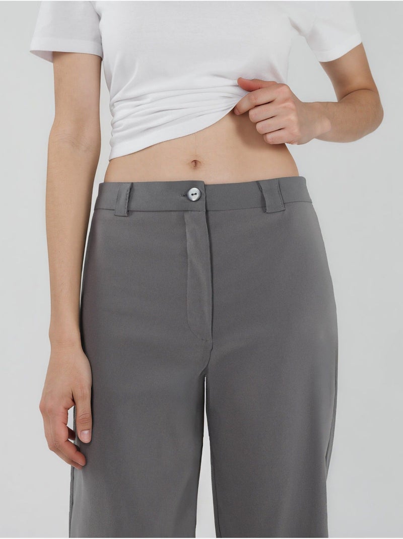 Pantalon Bengaline à jambe droite taille haute Gris - Kiabi