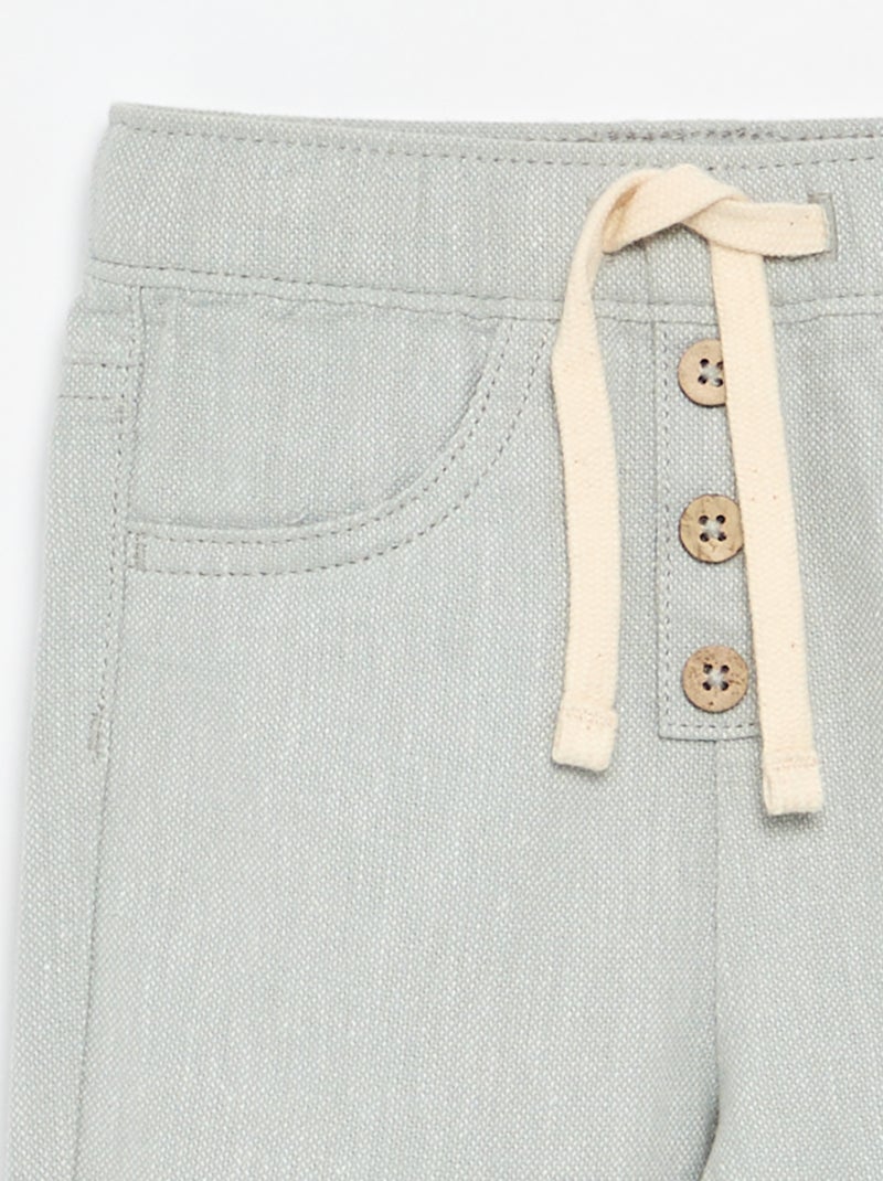 Pantalon bleu uni en lin mélangé Bleu - Kiabi
