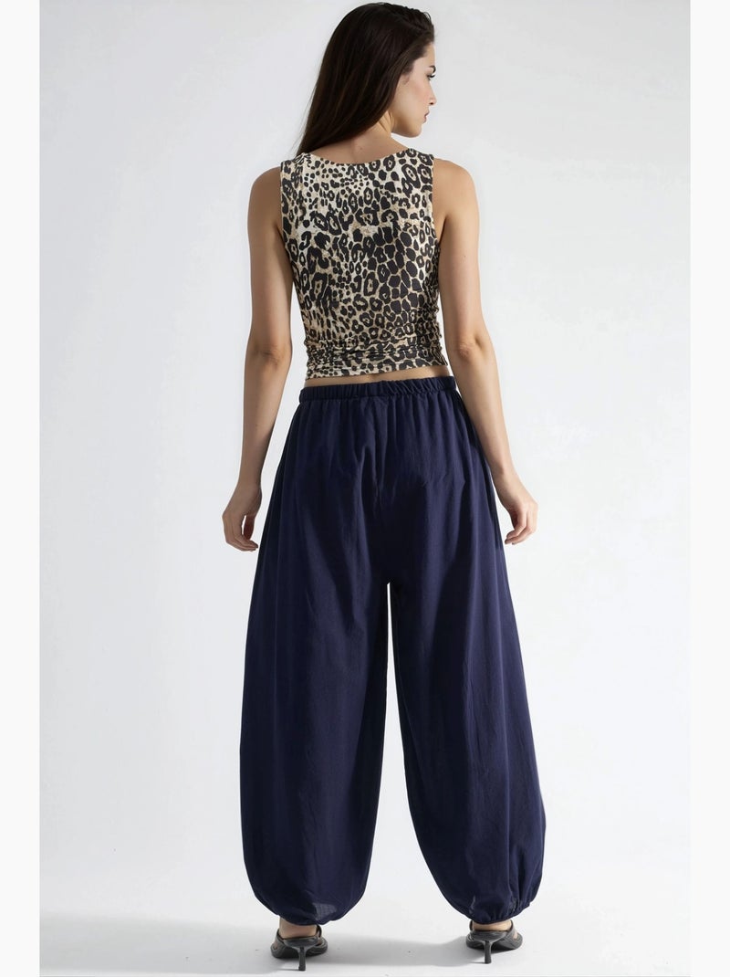 Pantalon bouffant à taille élastique avec poches busem Bleu marine - Kiabi
