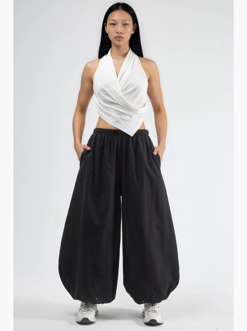 Pantalon bouffant à taille élastique avec poches busem Noir - Kiabi