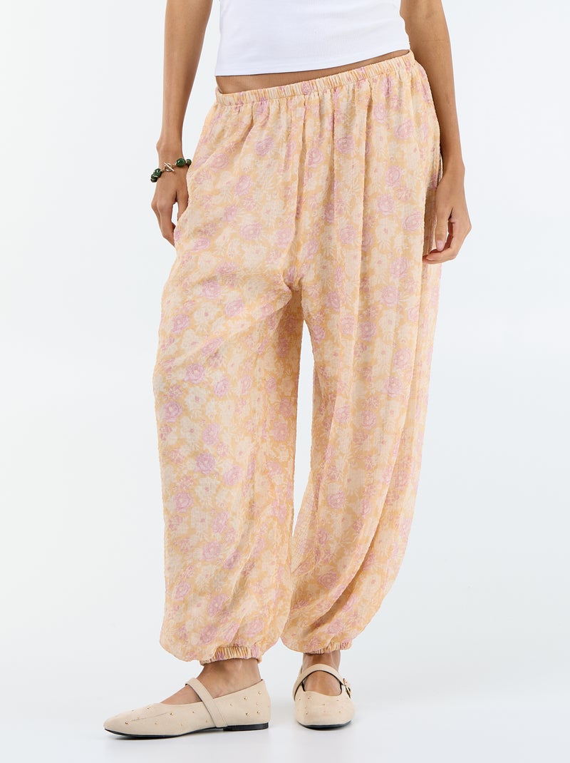 Pantalon boule femme à motif fantaisie et taille élastiquée Blanc - Kiabi