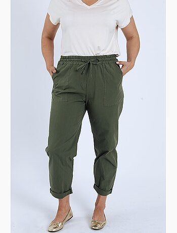 Pantalon boyfit en coton uni avec poches