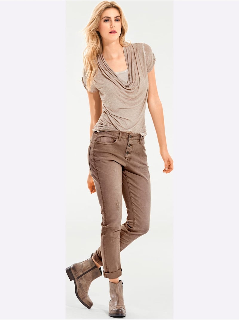 Pantalon Boyfriend Coupe Droite - Taille Courte - Helline Moka - Kiabi