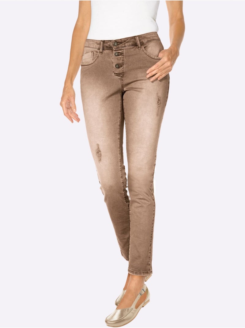 Pantalon Boyfriend Coupe Droite - Taille Courte - Helline Moka - Kiabi