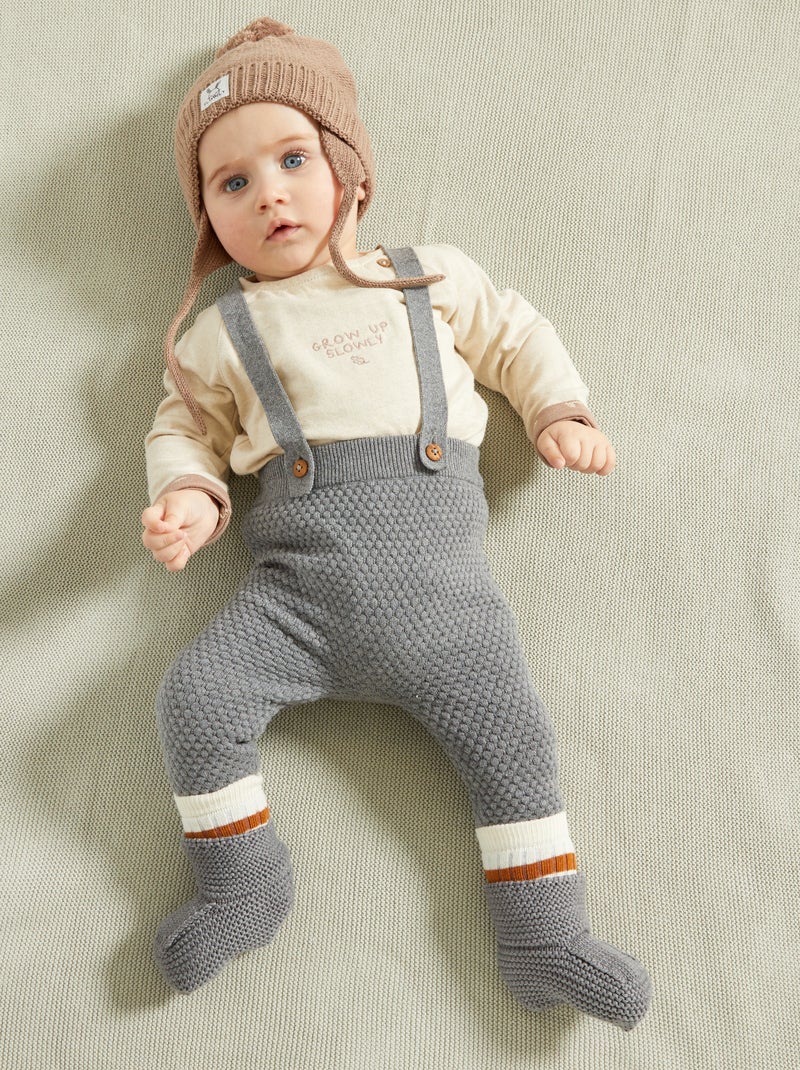 Pantalon bretelles en maille gris - Kiabi