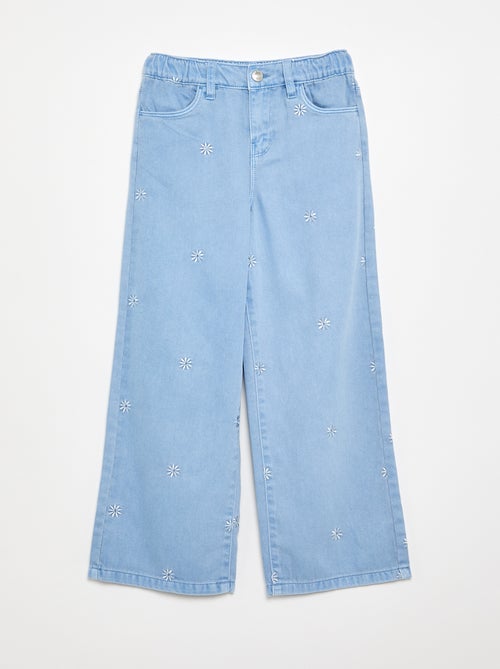 Pantalon brodé en denim - Kiabi