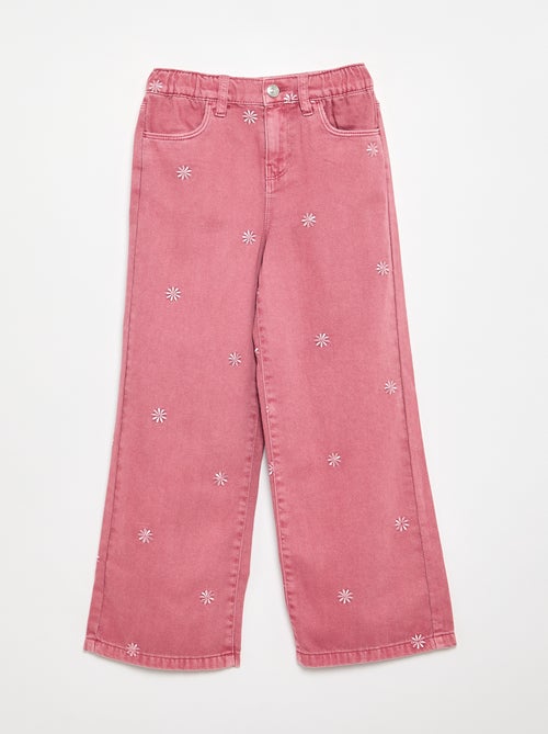 Pantalon brodé en denim - Kiabi