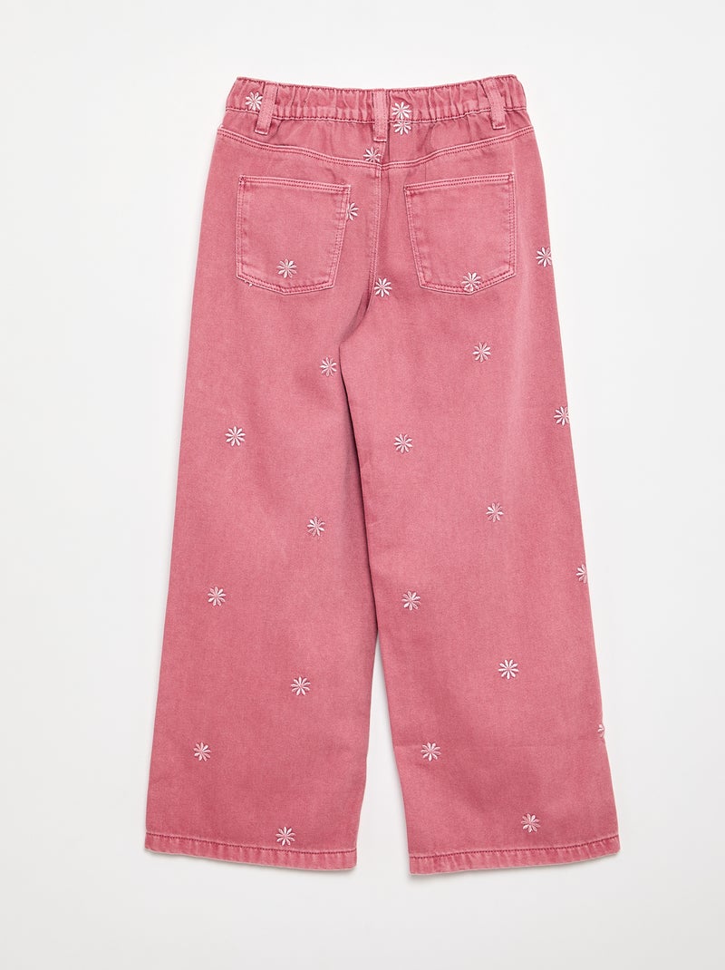 Pantalon brodé en denim Rose - Kiabi