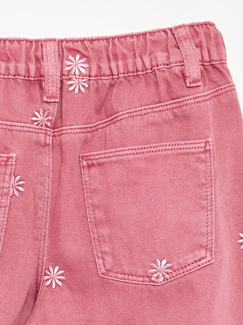 Pantalon brodé en denim Rose - Kiabi