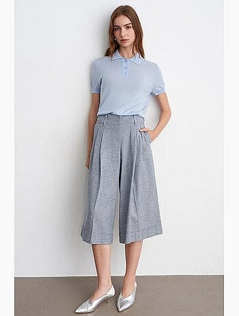Pantalon capri à taille haute et jambe large plissée dilvin