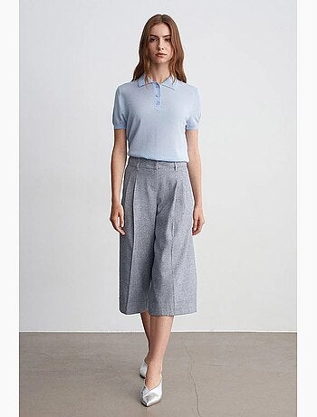 Pantalon capri à taille haute et jambe large plissée dilvin