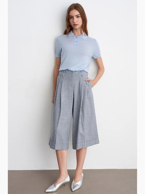 Pantalon capri à taille haute et jambe large plissée dilvin - Kiabi Pantalon capri à taille haute et jambe large plissée dilvin - Kiabi