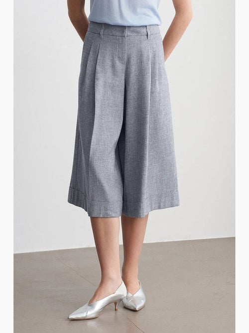 Pantalon capri à taille haute et jambe large plissée dilvin - Kiabi Pantalon capri à taille haute et jambe large plissée dilvin - Kiabi