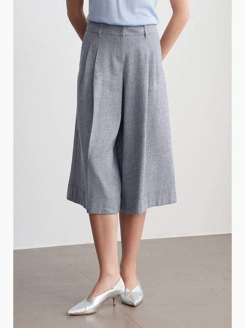 Pantalon capri à taille haute et jambe large plissée dilvin Gris clair - Kiabi