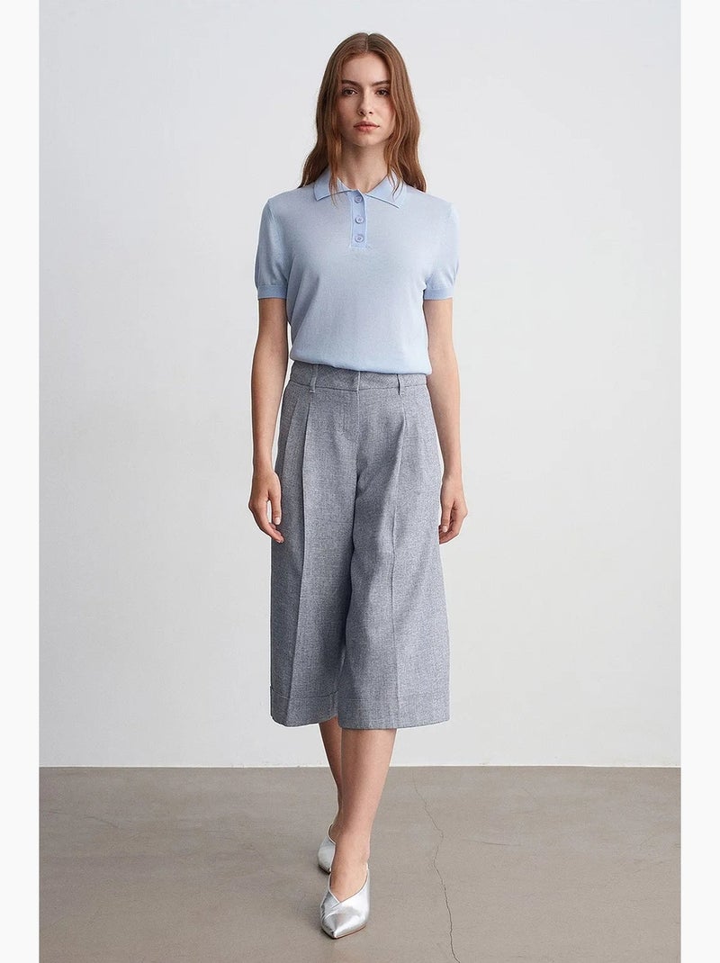 Pantalon capri à taille haute et jambe large plissée dilvin Gris clair - Kiabi