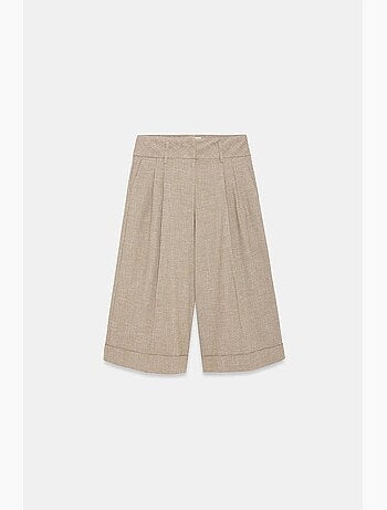 Pantalon capri à taille haute et jambe large plissée dilvin