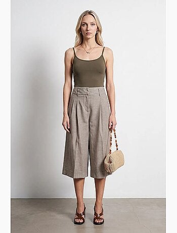 Pantalon capri à taille haute et jambe large plissée dilvin