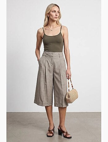 Pantalon capri à taille haute et jambe large plissée dilvin