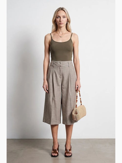 Pantalon capri à taille haute et jambe large plissée dilvin - Kiabi Pantalon capri à taille haute et jambe large plissée dilvin - Kiabi