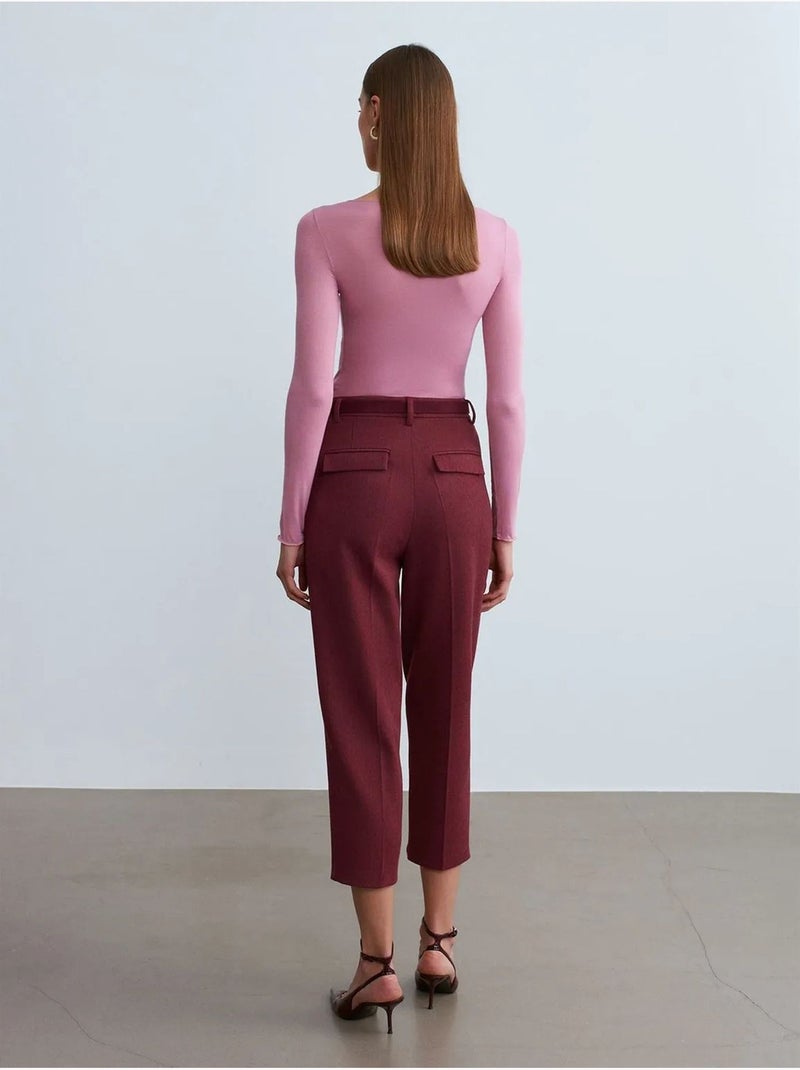 Pantalon capri cigarette avec ceinture dilvin Rouge bordeaux - Kiabi
